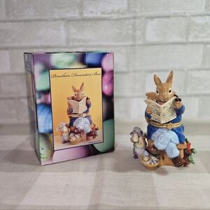 Porcelain Decorative Trinket Box Easter Decoration Father Rabbit w/ Newspaper